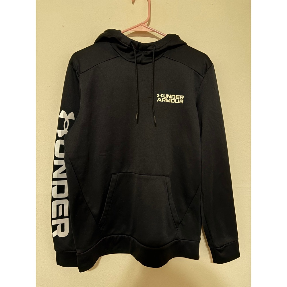 Under Armour Boys Hoodie Black Loose Fit Fleece Pullover Sleeve Graphic Medium